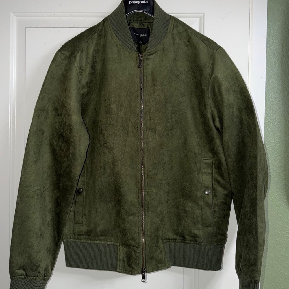 Men's Banana Republic Vegan Suede Bomber Dark Olive - Size Med
